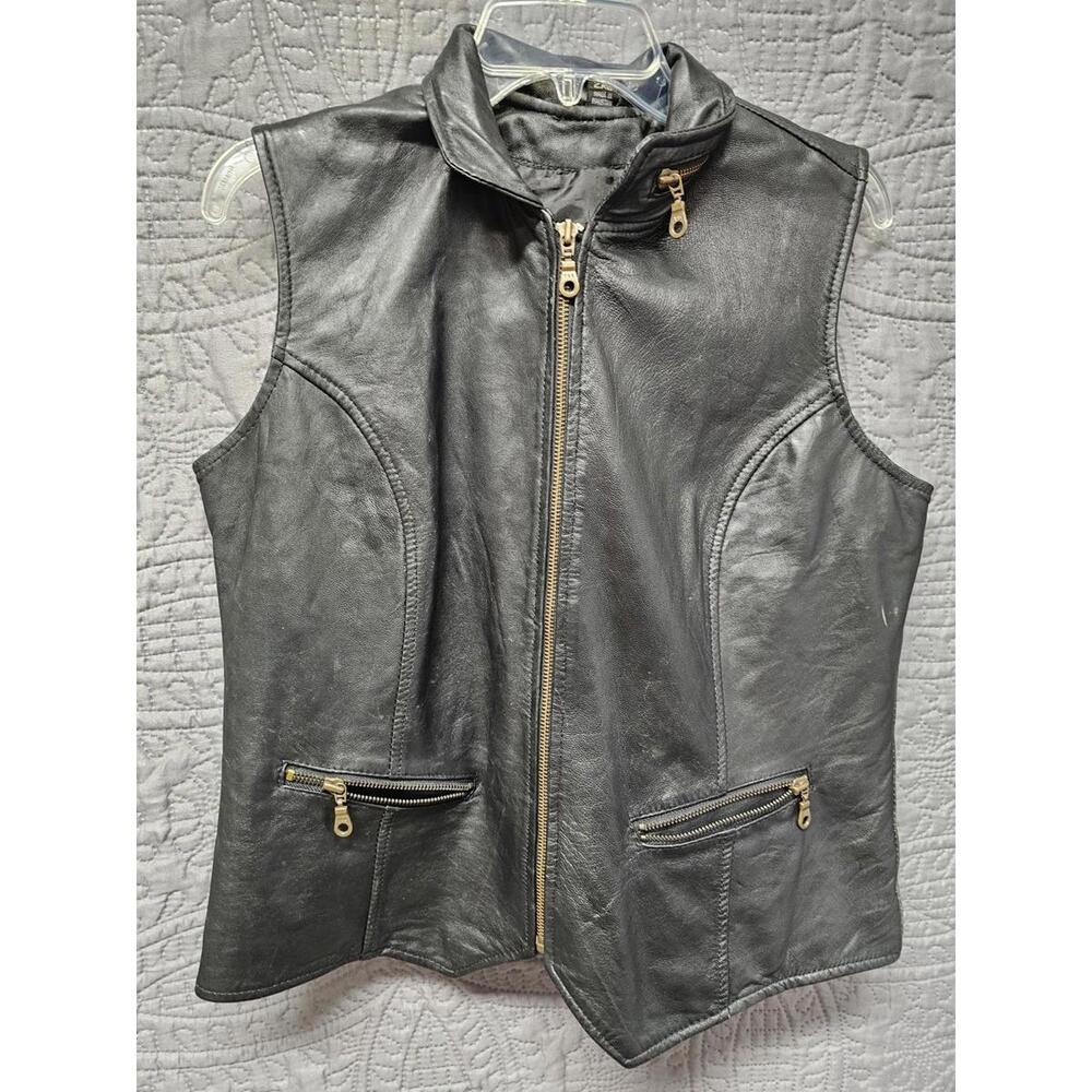 Vintage Woman Leather Ride On Our Hide Motorcycle Vest jacket Size Large